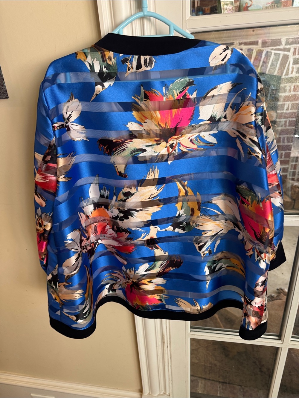 Joseph Ribkoff Blue Floral Brushstroke Open Jacket- 16 - Picture 4 of 5